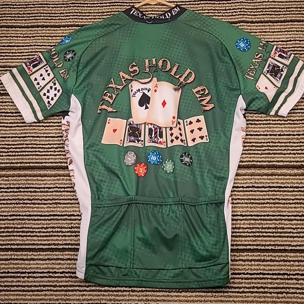 TEXAS HOLDEM Poker‎ World Jerseys Green Polyester Mens Cycling Jersey Sz L
